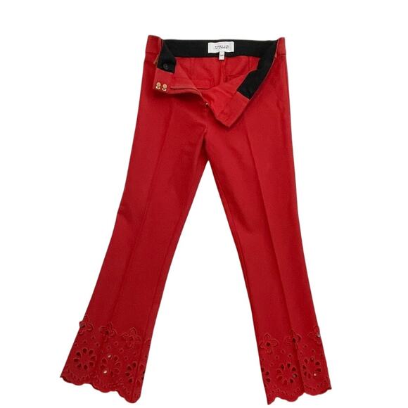 Derek Lam 10 Crosby Cropped Red Flare Pants Eyelet Hem  2P - Picture 4 of 12